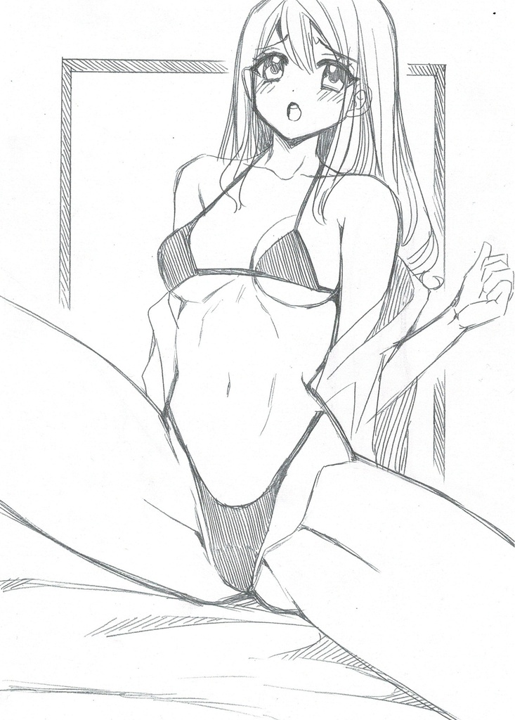 手描きイラスト ビキニ オリジナル 女の子 ラフ画 原画 すみのさゆり