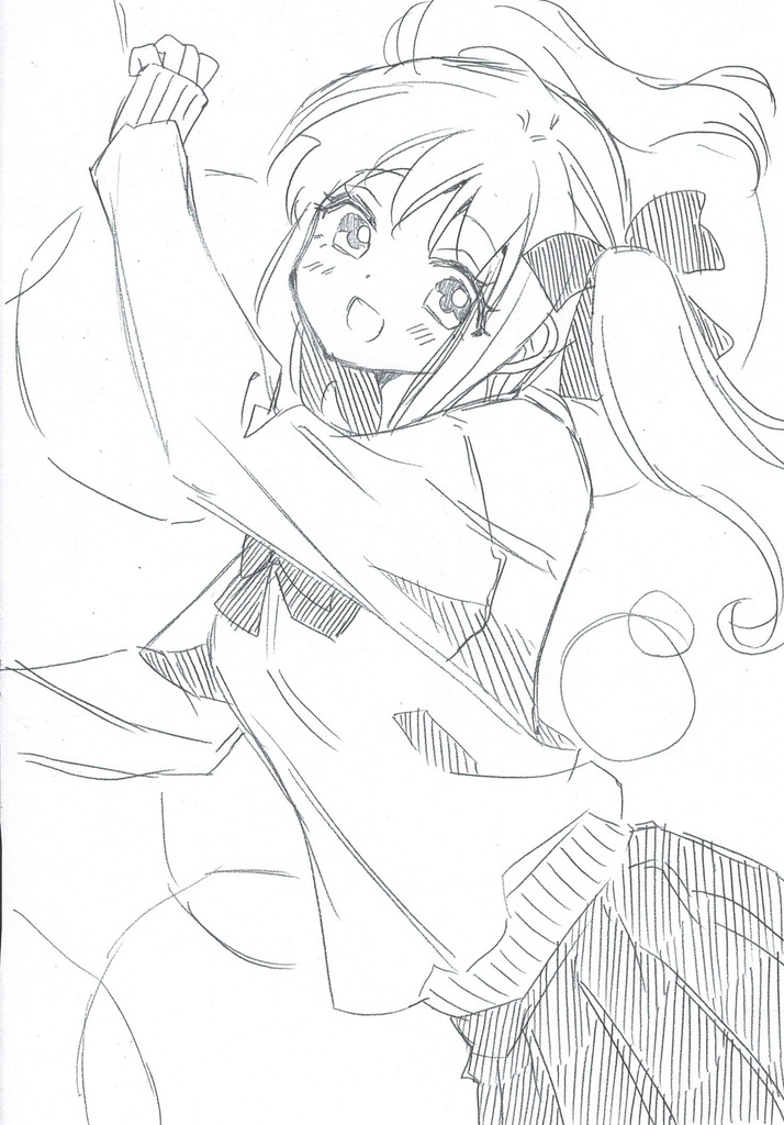 B6 送料無料 手描きイラスト オリジナル 女の子ラフ画 女子高生