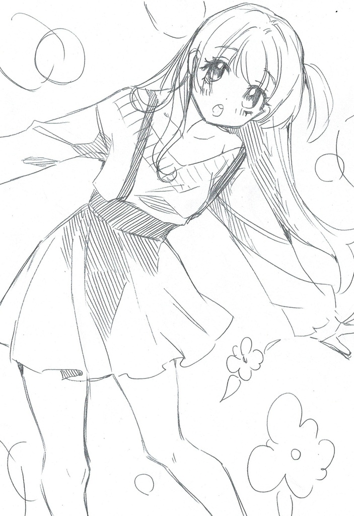 B6 送料無料 手描きイラスト オリジナル 女の子 可愛い ラフ画