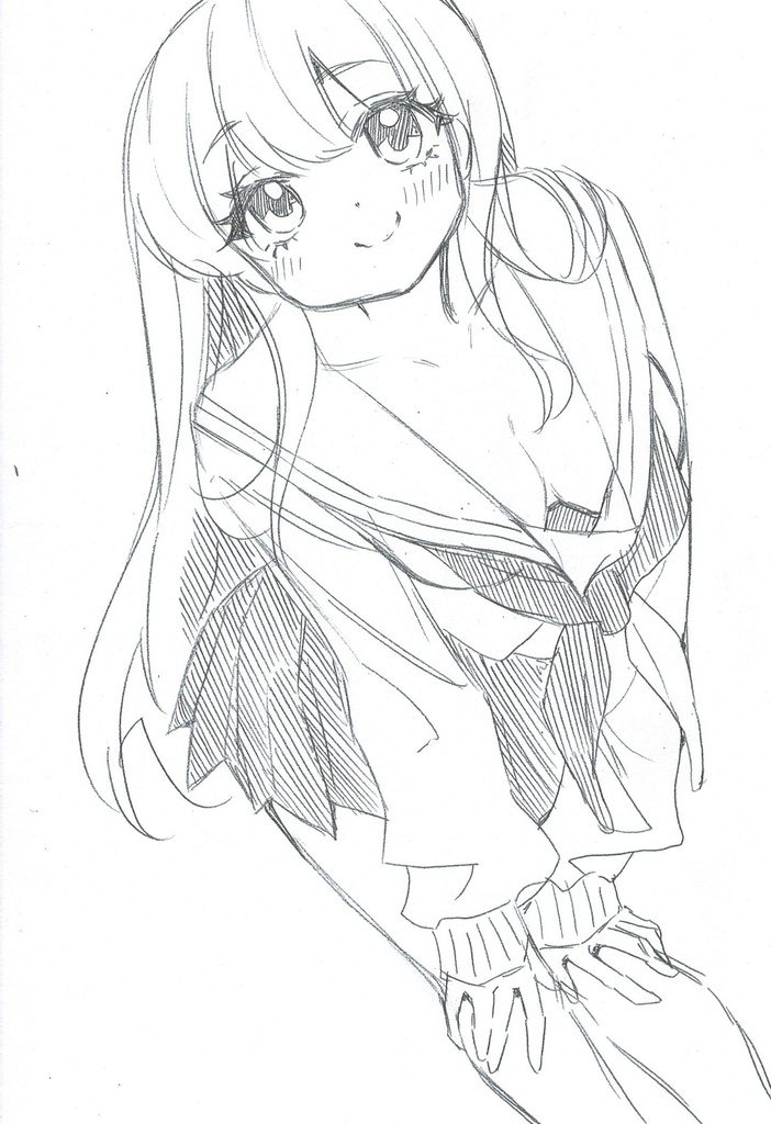 B6 送料無料手描きイラスト オリジナル  女の子 可愛い ラフ画