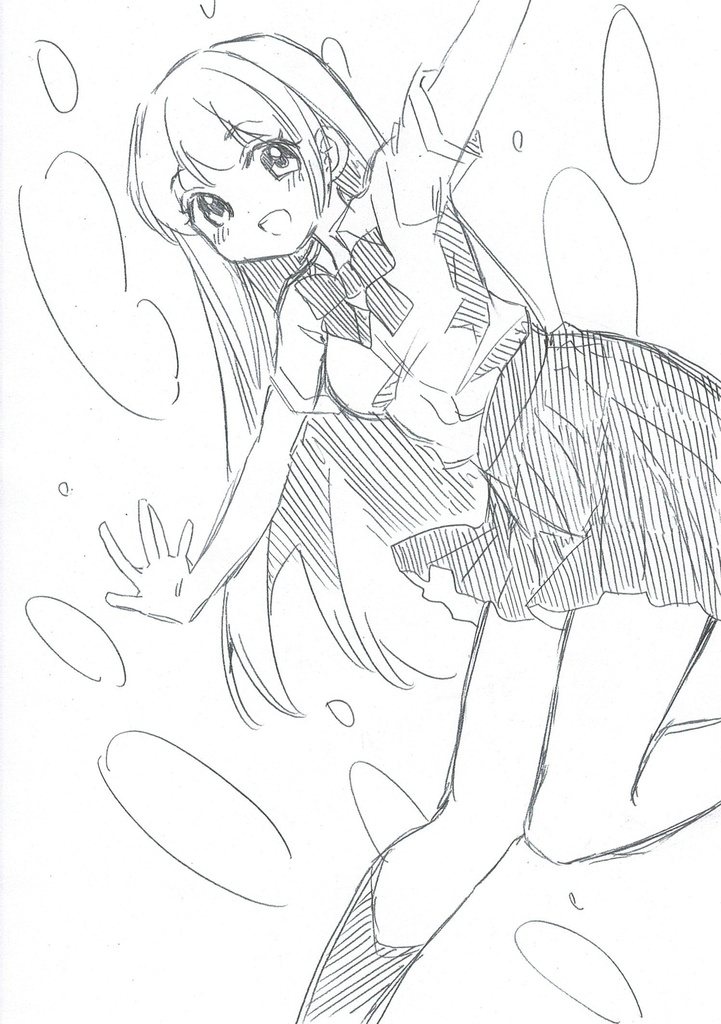 B6 送料無料 手描きイラスト オリジナル 女の子 ラフ画 