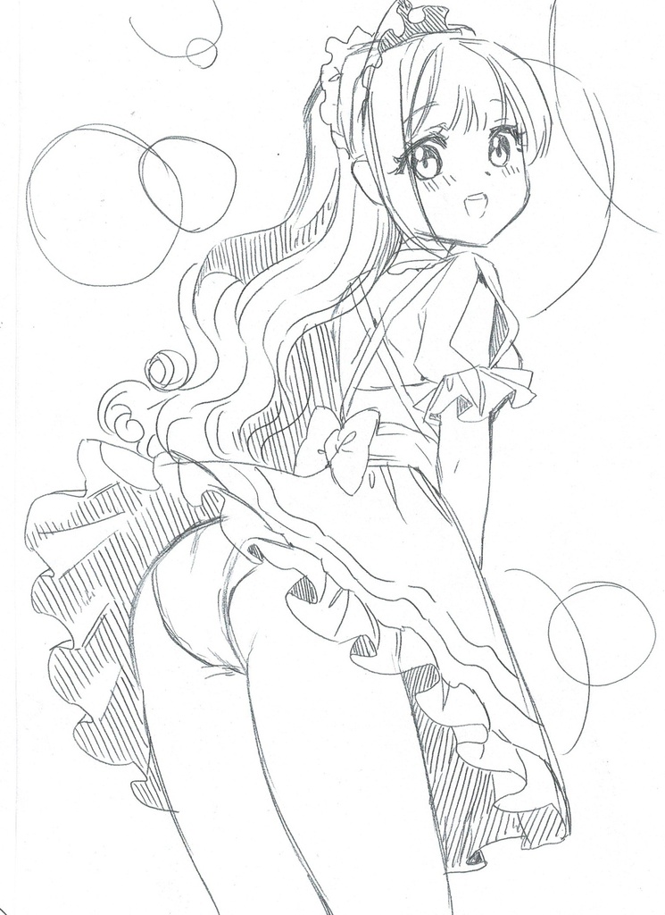 B6 送料無料 手描きイラスト オリジナル 女の子 ラフ画 パンちら