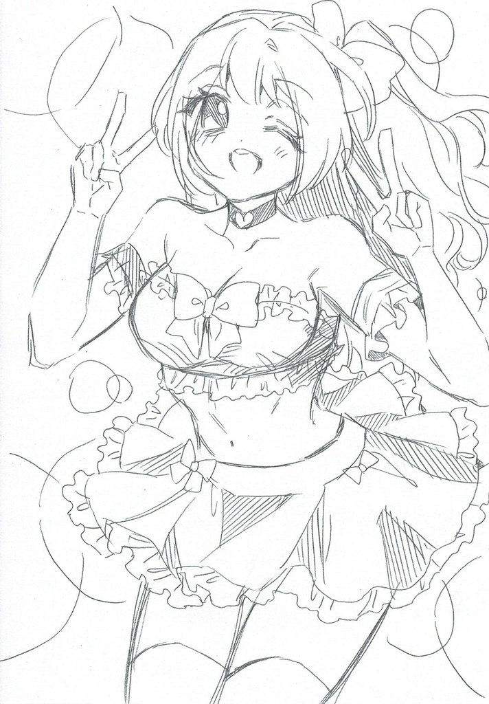 B6 送料無料 手描きイラスト アイドル風 可愛い ラフ画 女の子