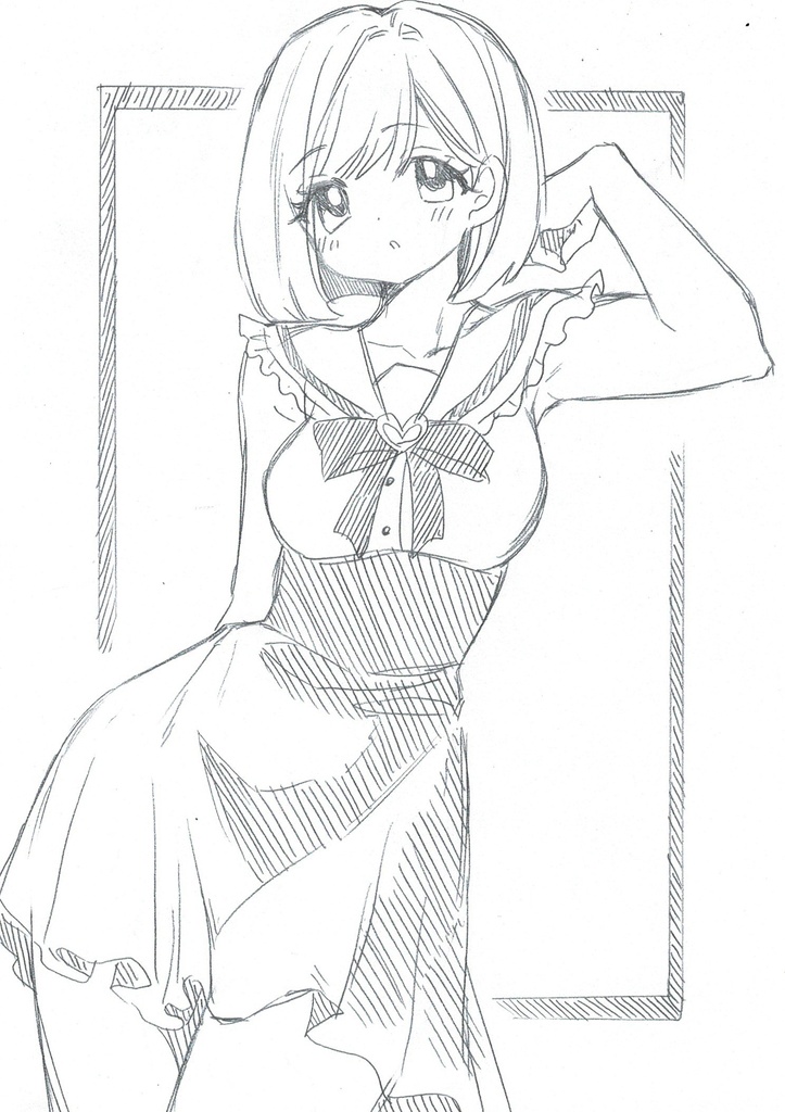 B6 手描きイラスト 送料無料 オリジナル 女の子 ラフ画 可愛い