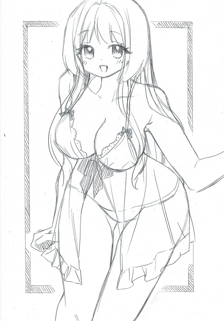 B6 送料無料 手描きイラスト ベビードール 可愛い ラフ画 女の子