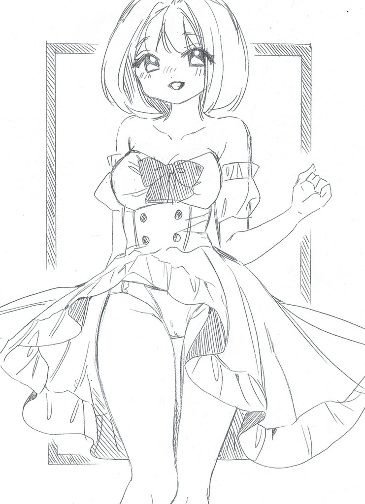 B6 送料無料 手描きイラスト オリジナル 女の子 ラフ画 可愛い