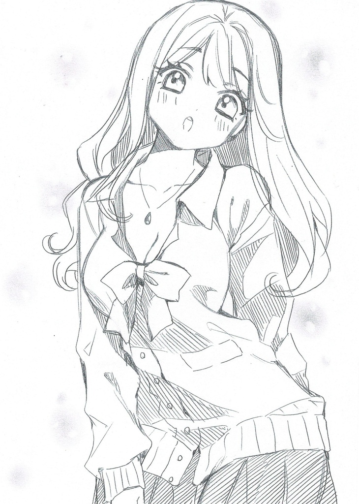 手描きイラスト オリジナル 女の子 ラフ画 女子高生
