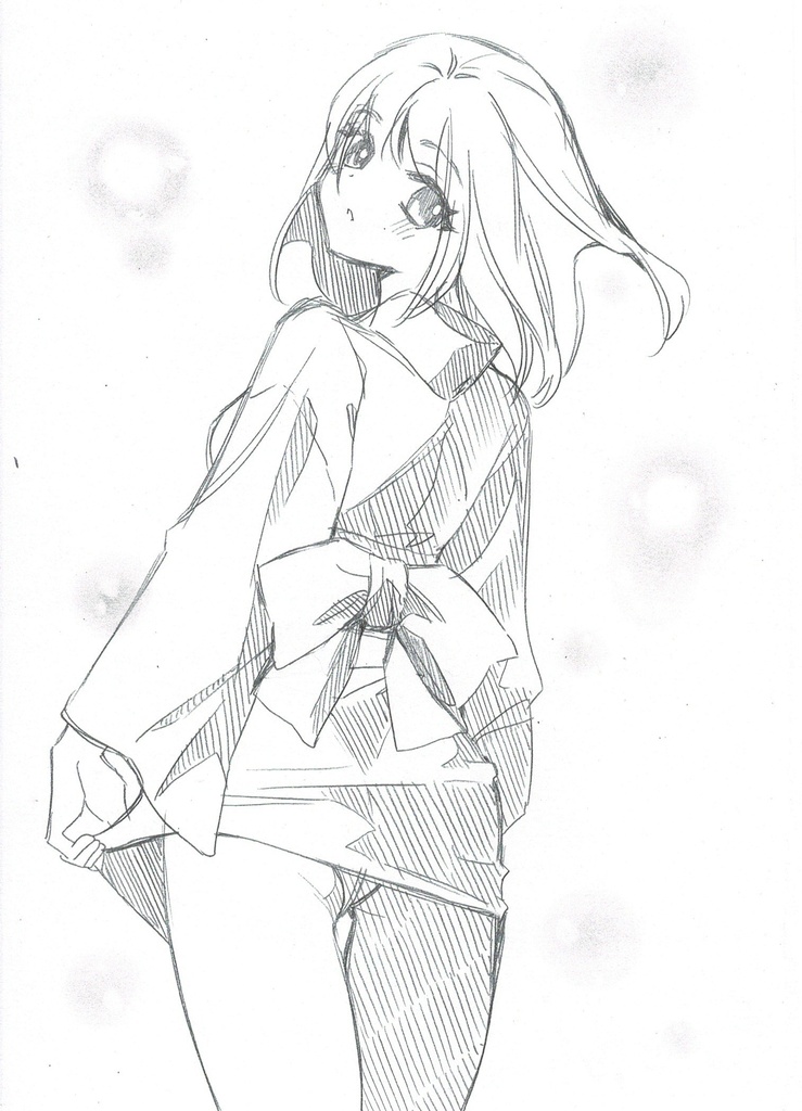 手描きイラスト オリジナル 女の子浴衣 可愛い ラフ画