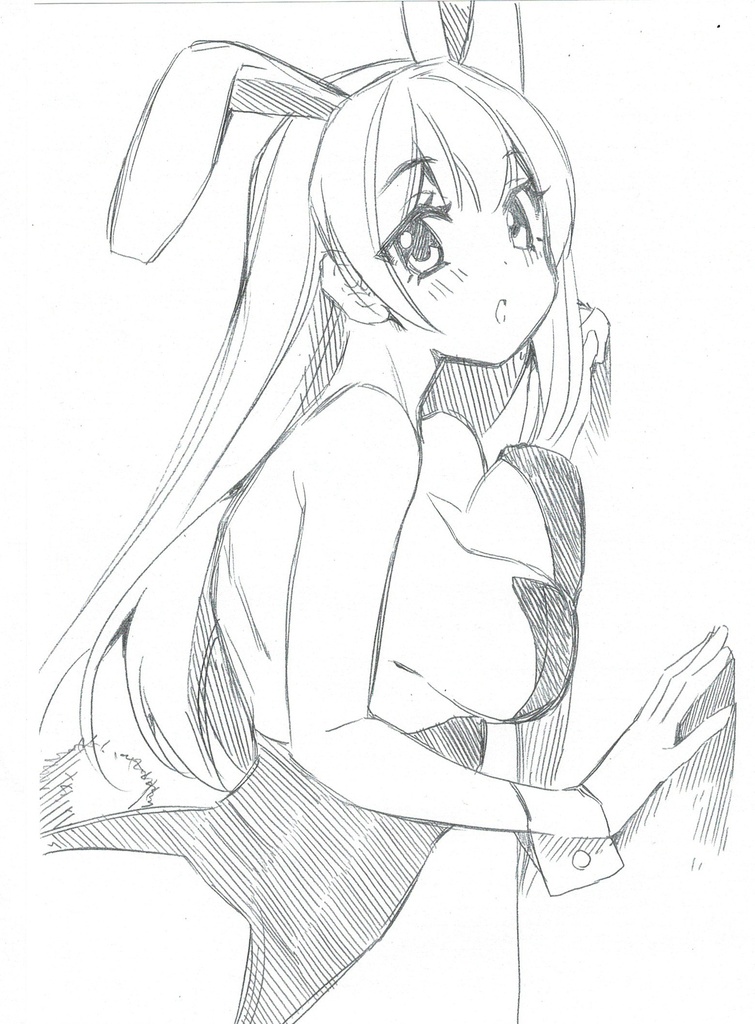バニーガール 可愛い ラフ画 手描きイラスト オリジナル 女の子