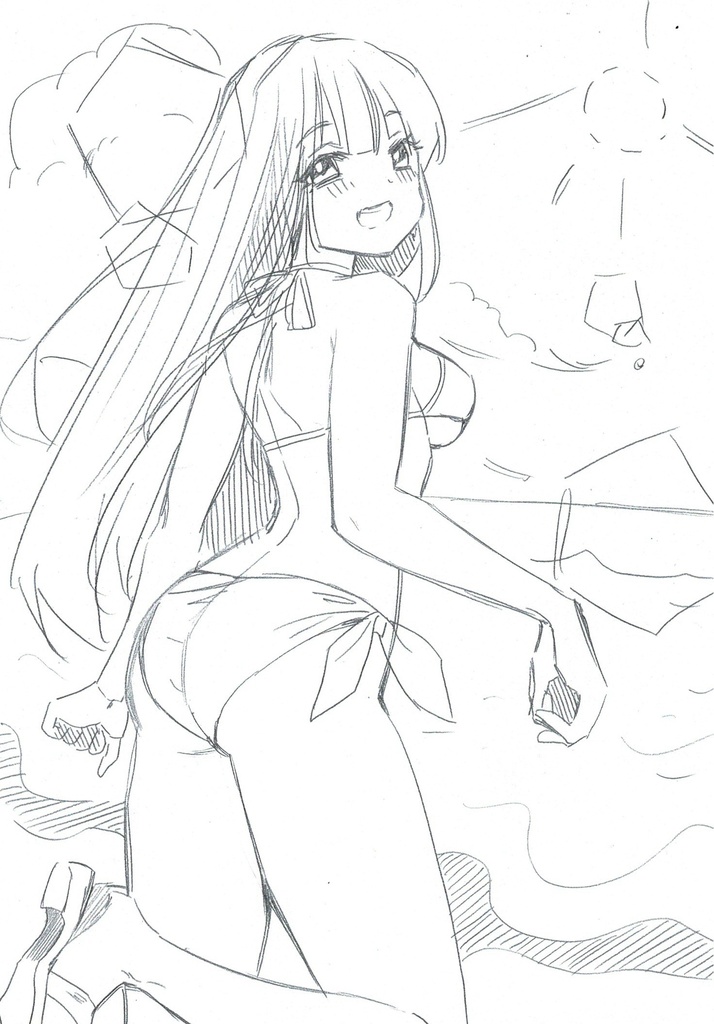 ビキニ 女の子 ラフ画 手描きイラスト