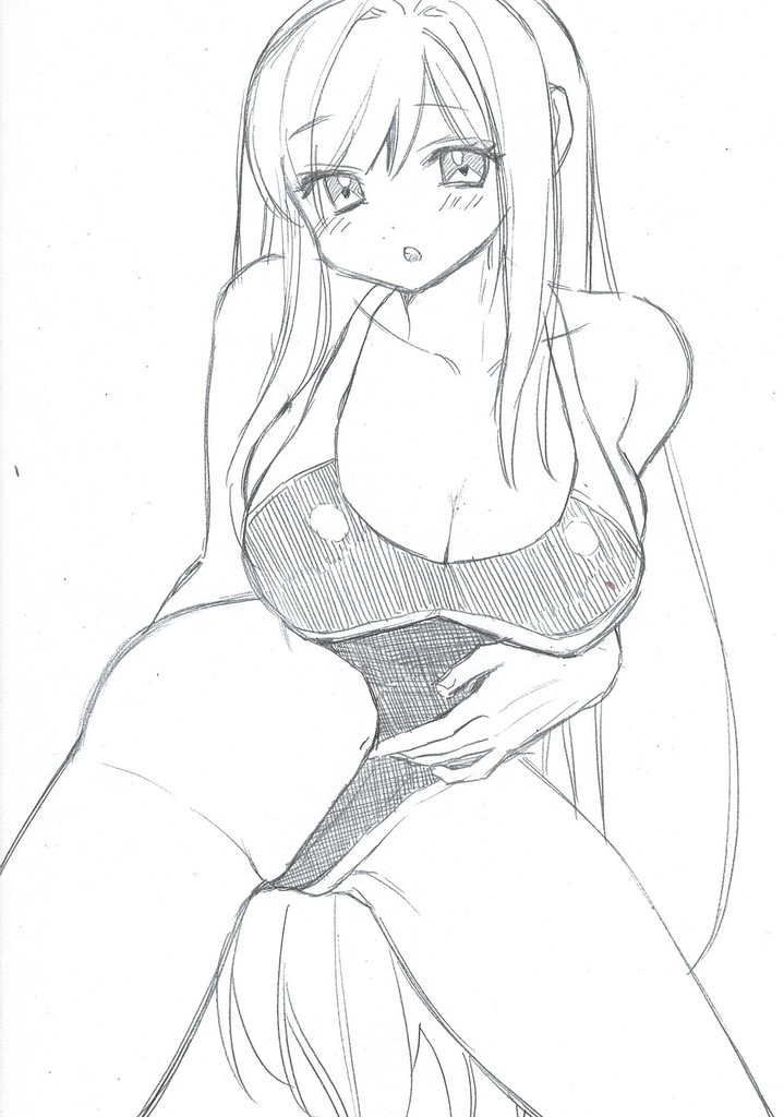 B6 手描きイラスト オリジナル  女の子 水着