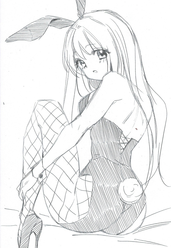 B6 手描きイラスト オリジナル 女の子 ラフ画 バニーガール