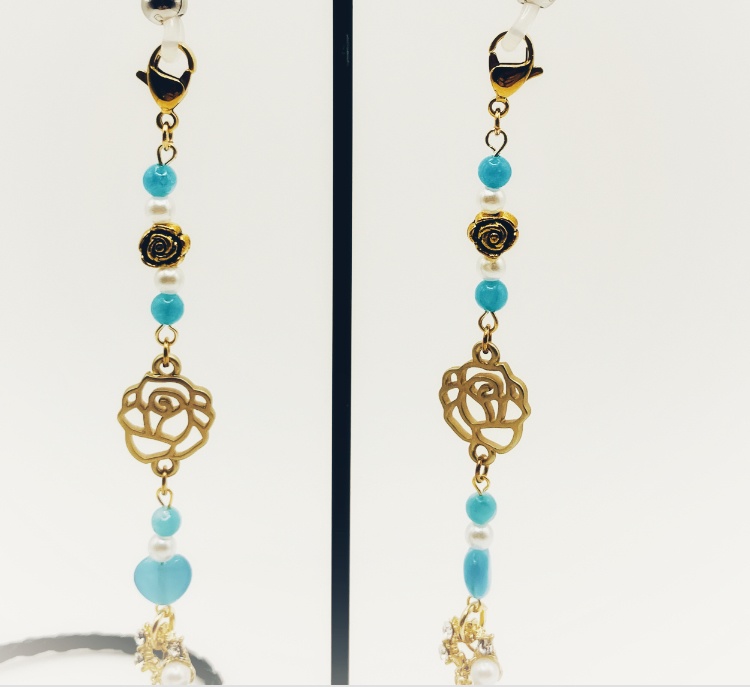 【マスクチェーン】ライトブルー×ゴールド(ニッケルフリー)ハンドメイド商品番号LiB-001