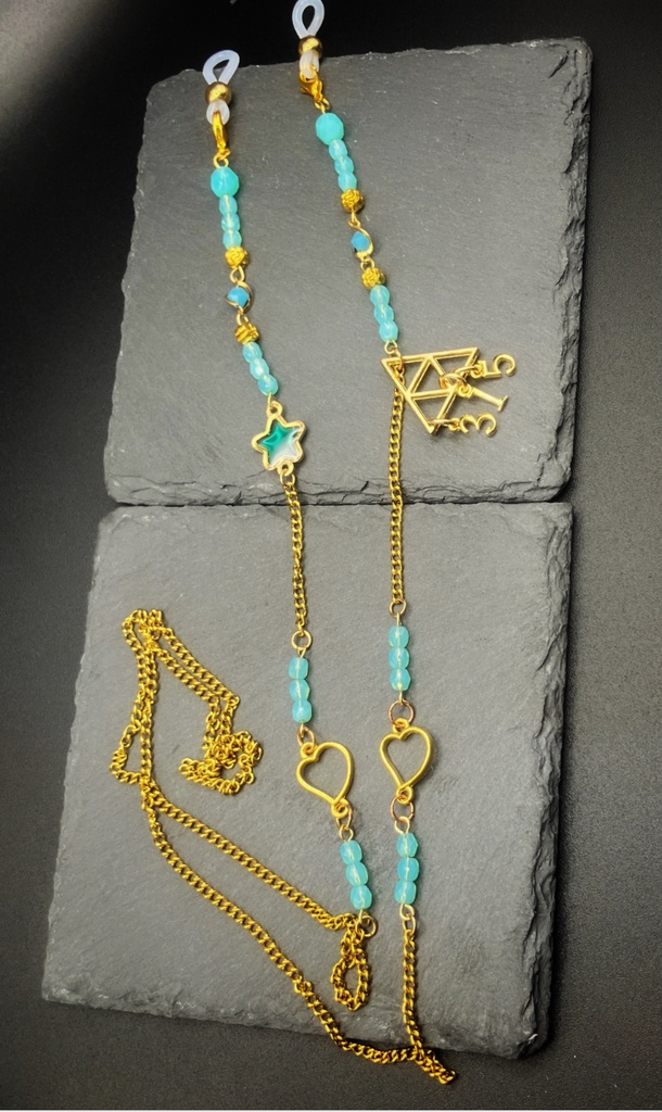 【メガネチェーン】ミントグリーン×ゴールド (ニッケルフリー) 商品番号MI-003