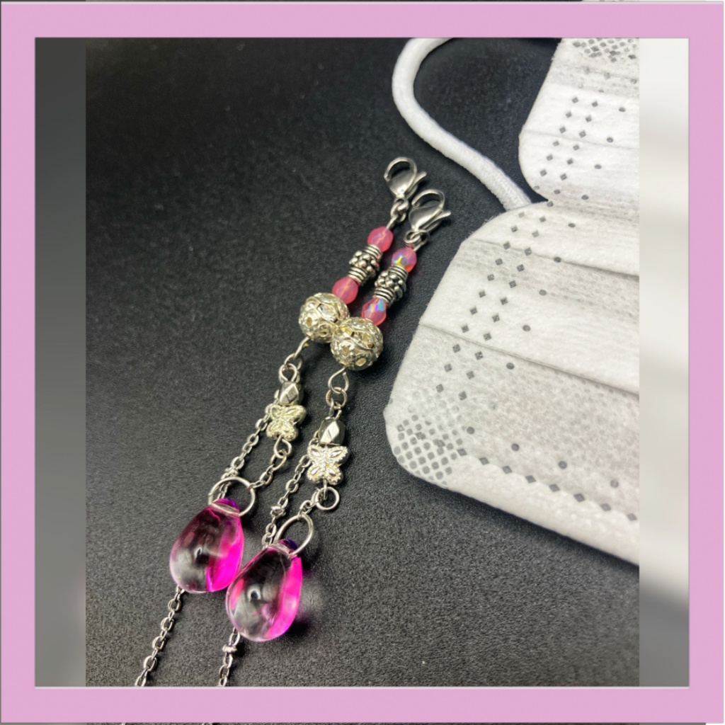 【マスクチェーン】ピンク×シルバー　(ニッケルフリー)ハンドメイド