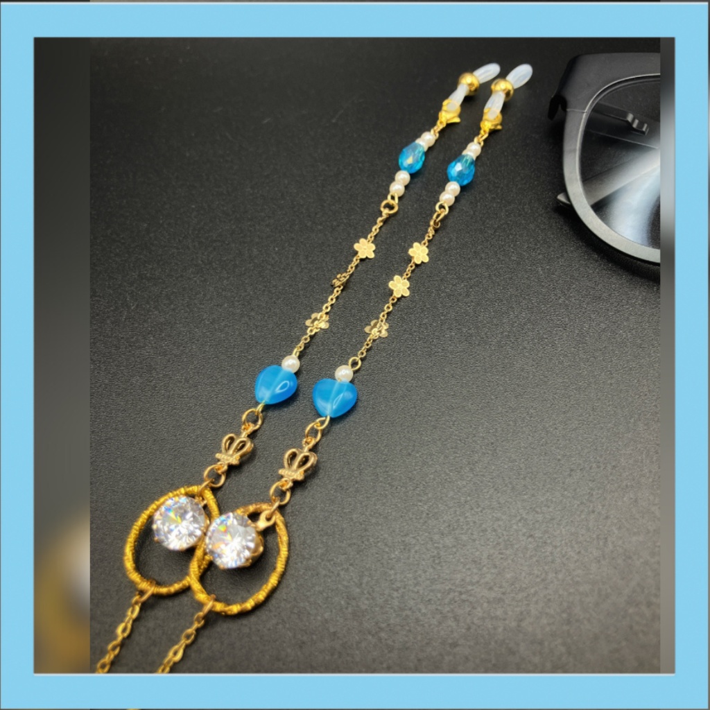 【メガネチェーン】ライトブルー×ゴールド ニッケルフリー ハンドメイド