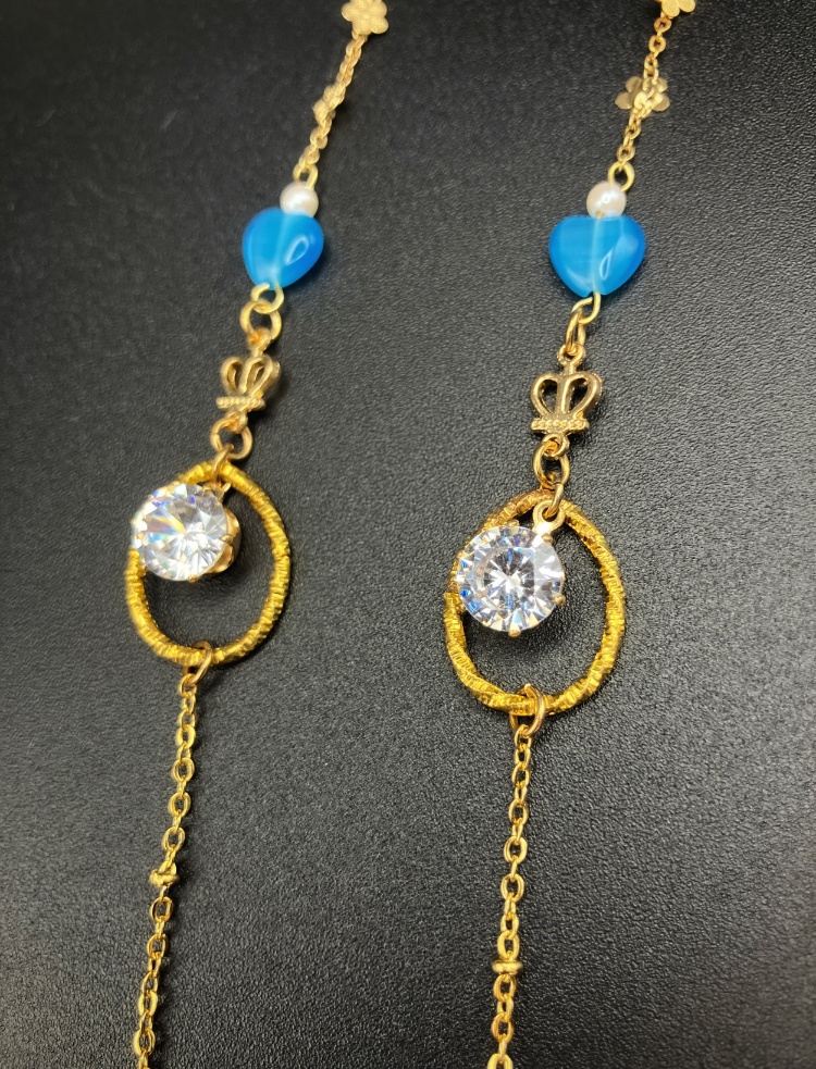 【メガネチェーン】ライトブルー×ゴールド ニッケルフリー ハンドメイド