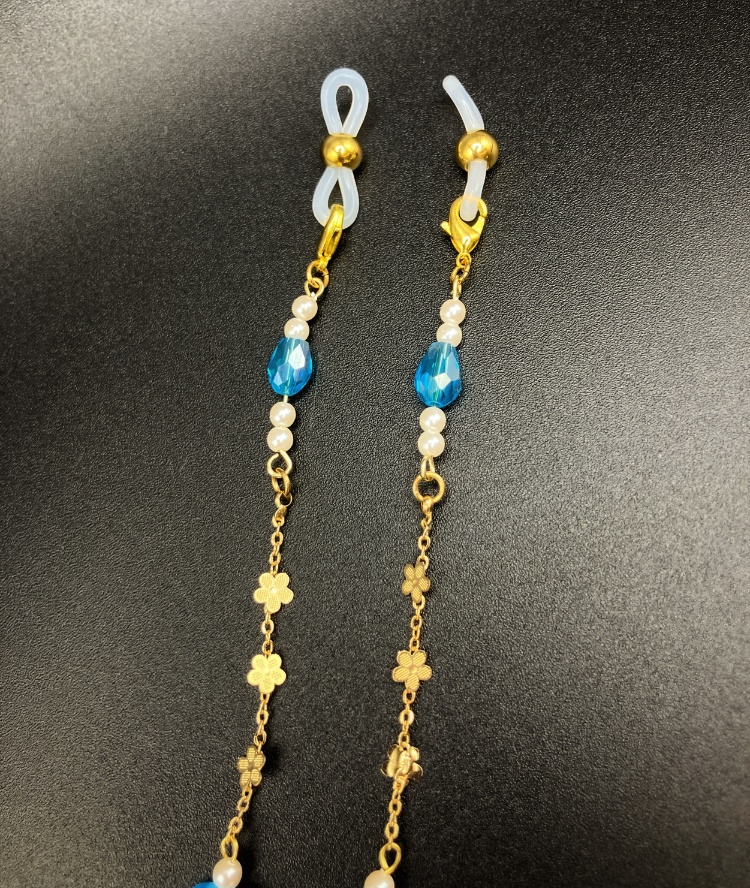 【メガネチェーン】ライトブルー×ゴールド ニッケルフリー ハンドメイド