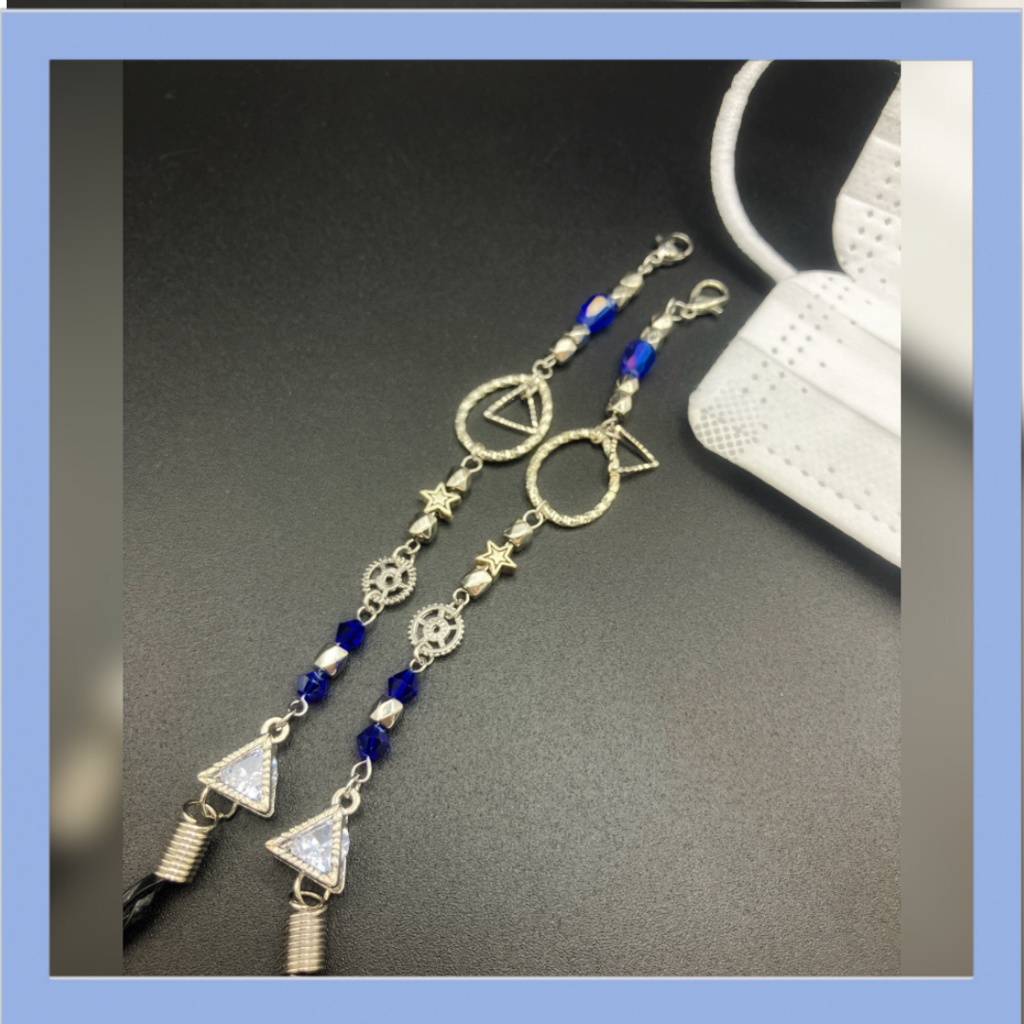 【マスクチェーン】ブルー×シルバー　(ニッケルフリー)ハンドメイド