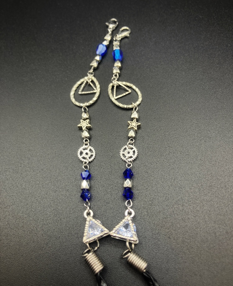 【マスクチェーン】ブルー×シルバー (ニッケルフリー)ハンドメイド