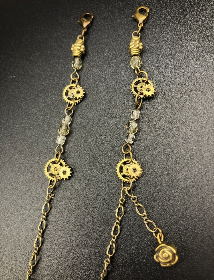 【マスクチェーン】ブルー×金古美 ゴールド (ニッケルフリー)ハンドメイド