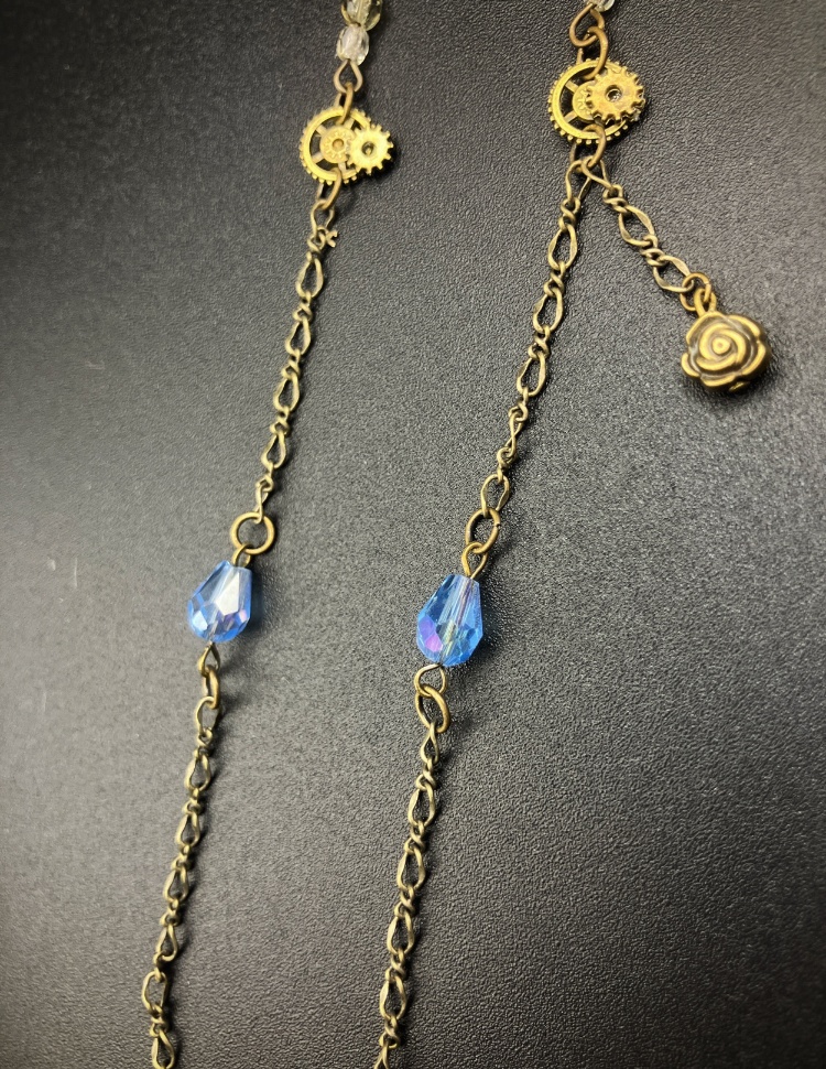 【マスクチェーン】ブルー×金古美 ゴールド (ニッケルフリー)ハンドメイド