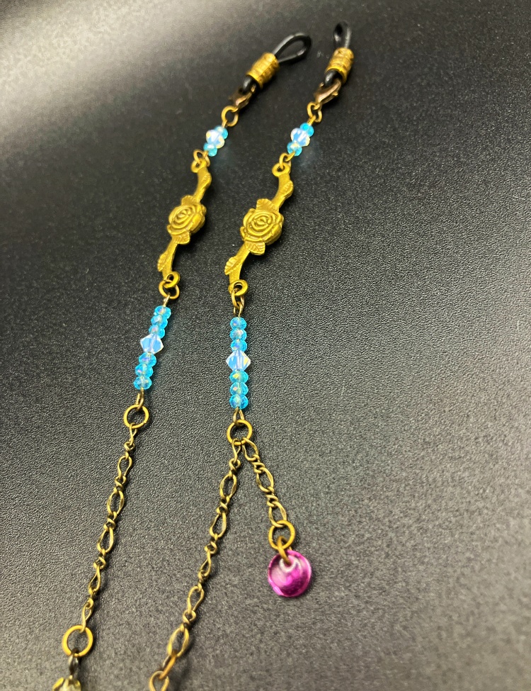 【メガネチェーン】ブルー×金古美 ゴールド (ニッケルフリー)ハンドメイド