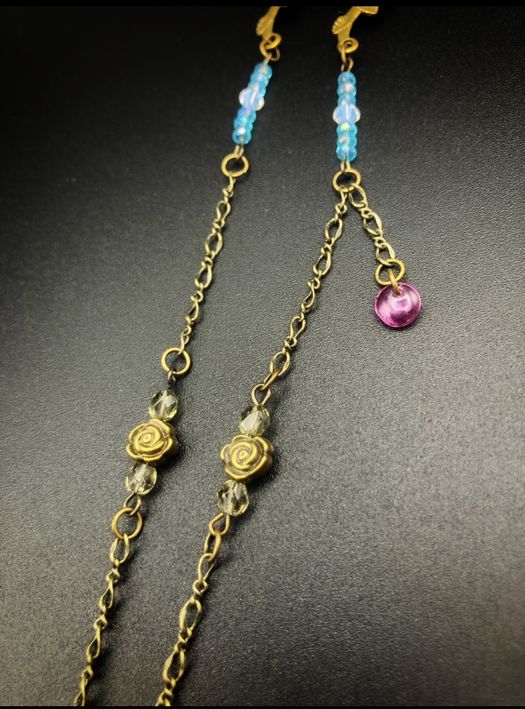 【メガネチェーン】ブルー×金古美 ゴールド (ニッケルフリー)ハンドメイド