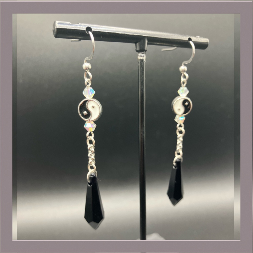 【ピアス イヤリング】ブラック×シルバー ハンドメイド サージカルステンレス