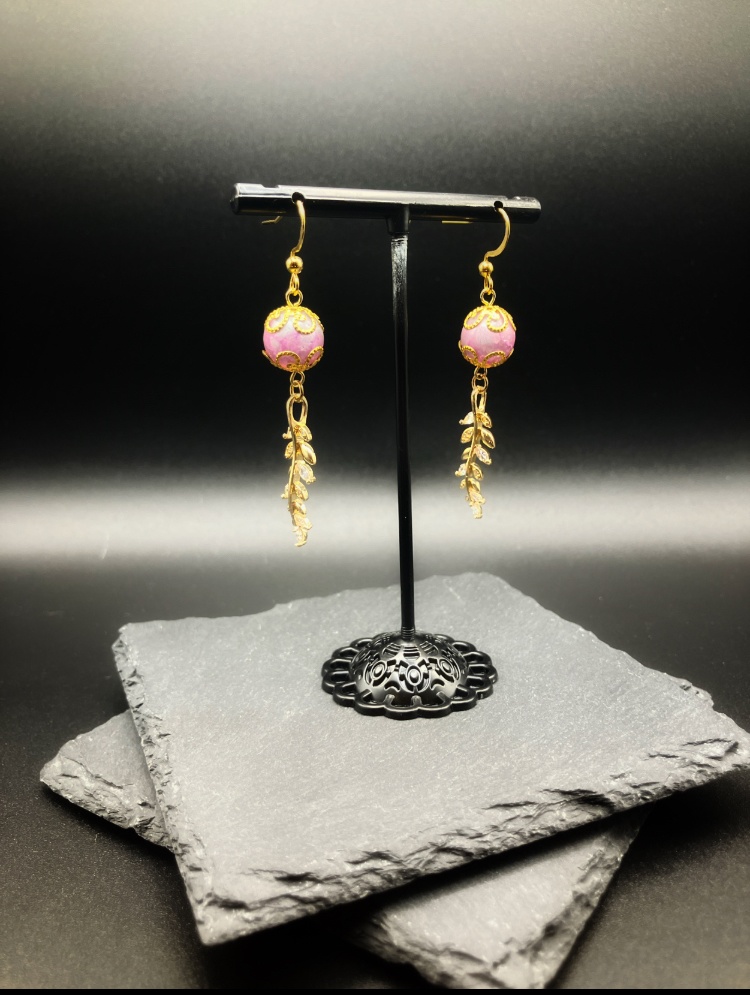 【ピアス イヤリング】パープル×ゴールド ハンドメイド ニッケルフリー