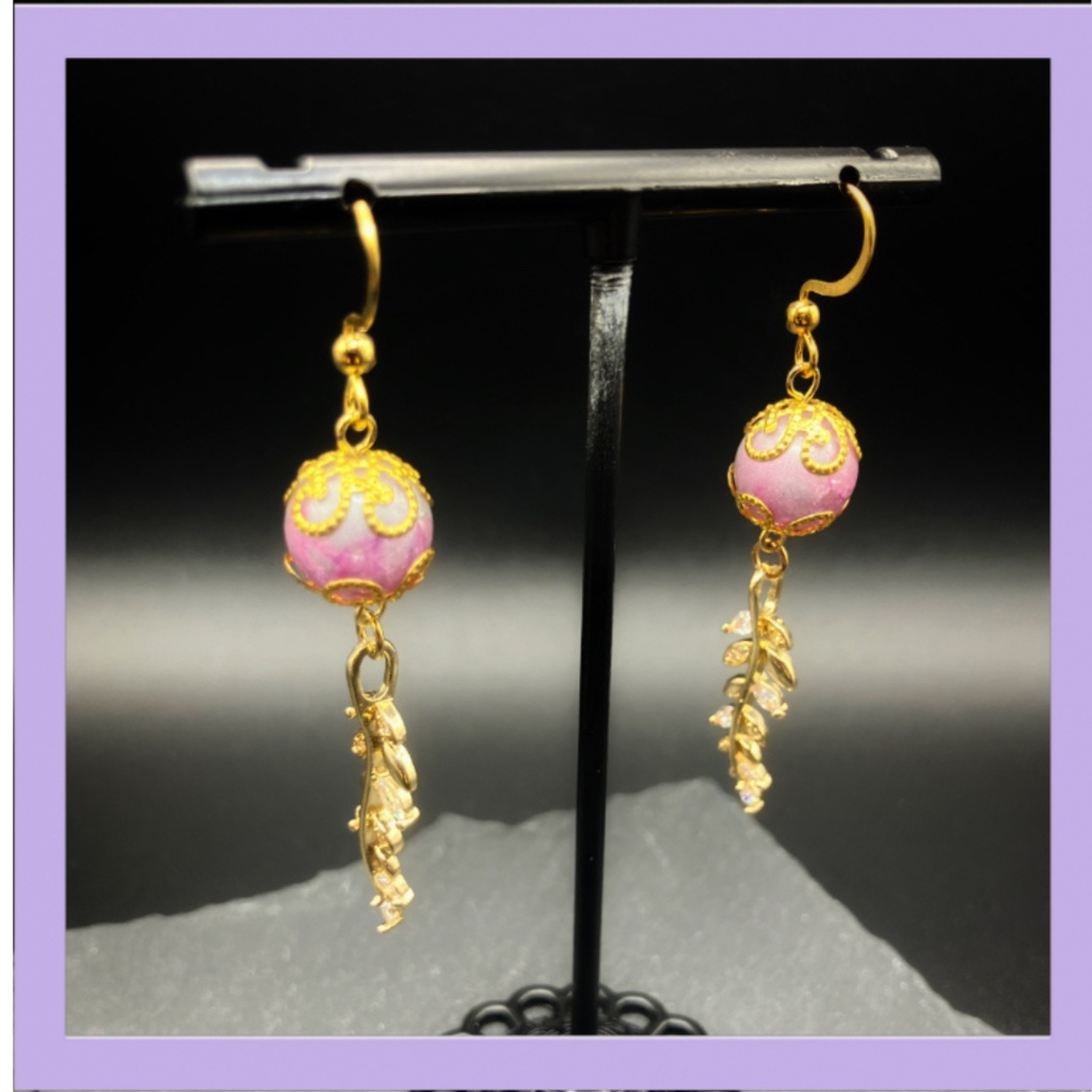 【ピアス イヤリング】パープル×ゴールド ハンドメイド ニッケルフリー