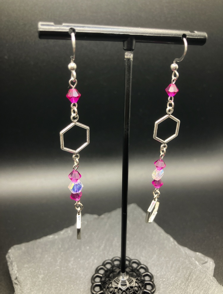 【ピアス イヤリング】ピンク×シルバー ハンドメイド サージカルステンレス