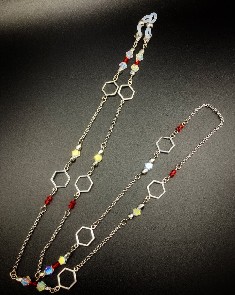 【メガネチェーン】レッド×シルバー (ニッケルフリー)ハンドメイド
