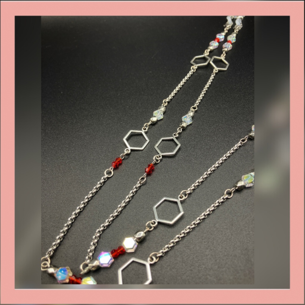【メガネチェーン】レッド×シルバー (ニッケルフリー)ハンドメイド
