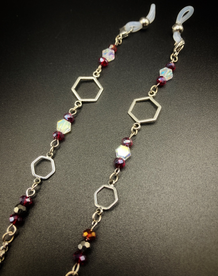 【メガネチェーン】レッド×シルバー (ニッケルフリー)ハンドメイド