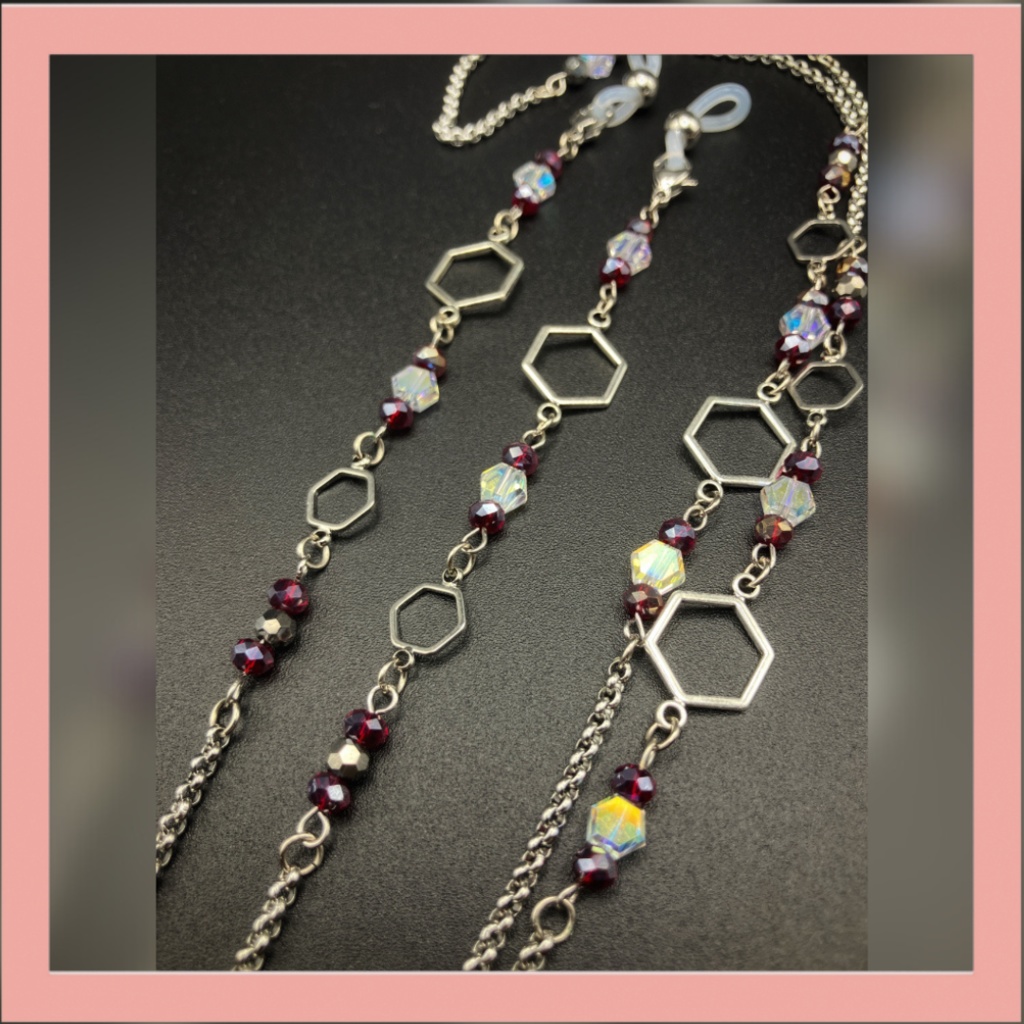 【メガネチェーン】レッド×シルバー (ニッケルフリー)ハンドメイド