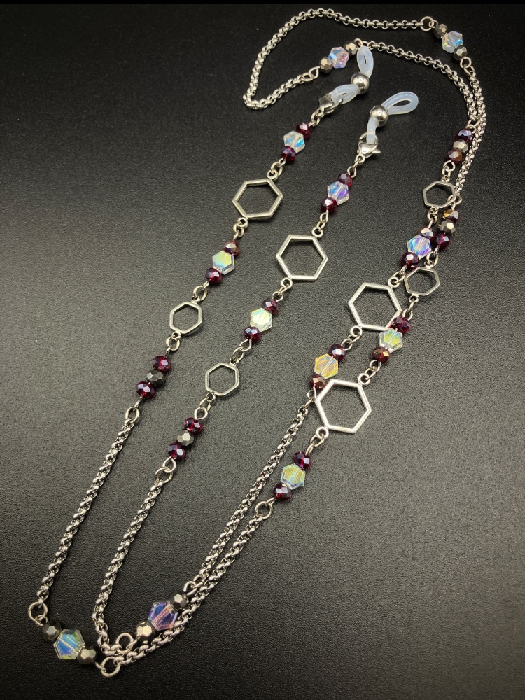 【メガネチェーン】レッド×シルバー (ニッケルフリー)ハンドメイド