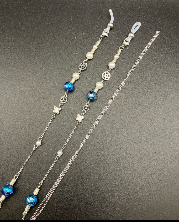 【メガネチェーン】ブルー×シルバー (ニッケルフリー)ハンドメイド