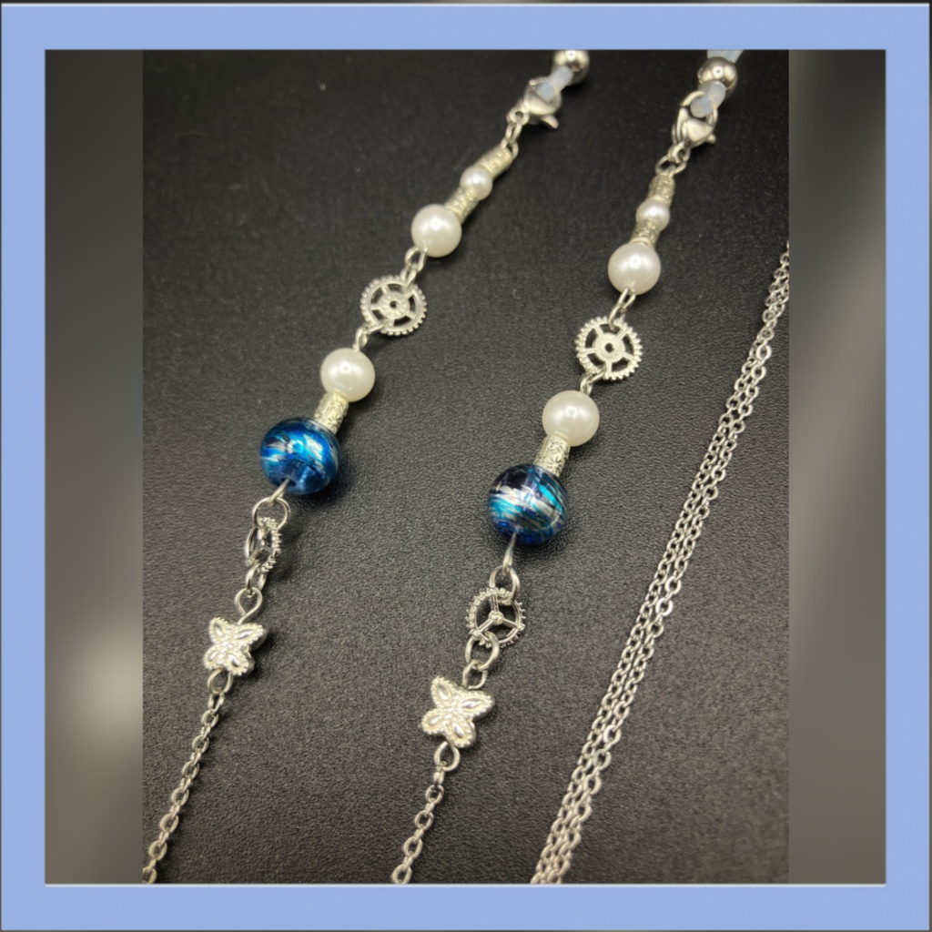 【メガネチェーン】ブルー×シルバー　(ニッケルフリー)ハンドメイド