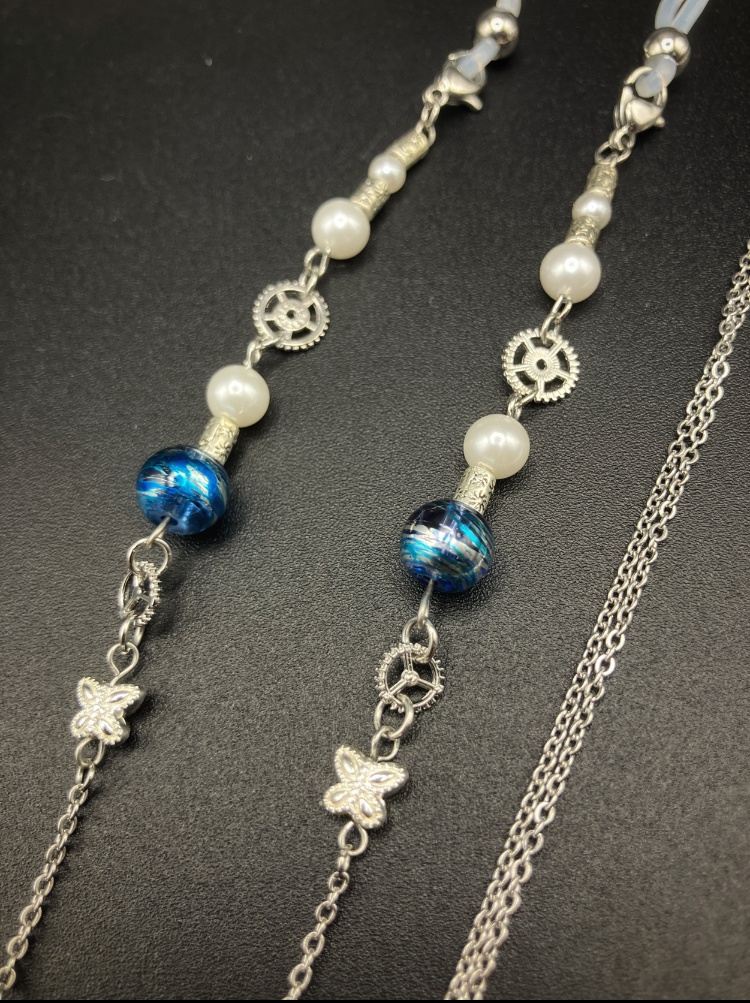 【メガネチェーン】ブルー×シルバー (ニッケルフリー)ハンドメイド