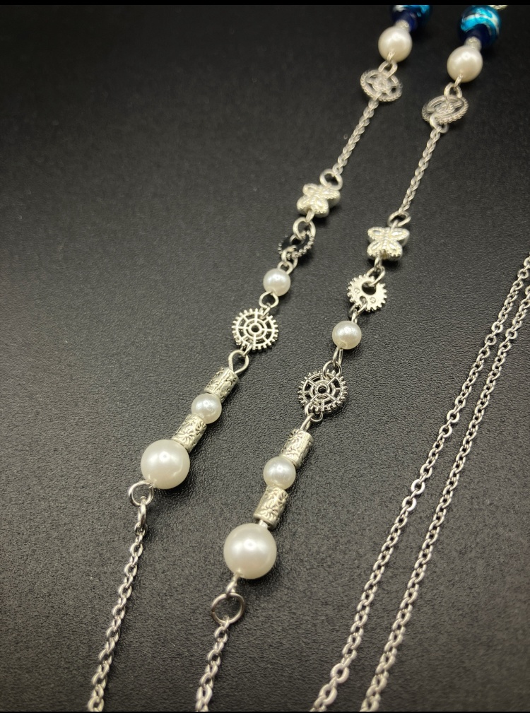 【メガネチェーン】ブルー×シルバー (ニッケルフリー)ハンドメイド