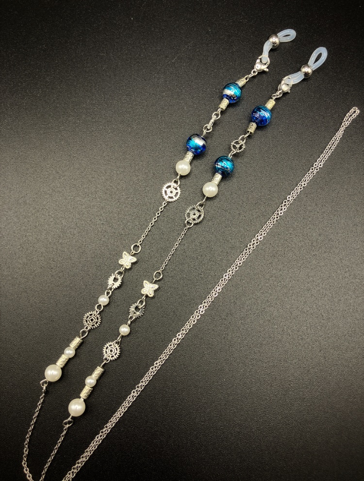 【メガネチェーン】ブルー×シルバー (ニッケルフリー)ハンドメイド