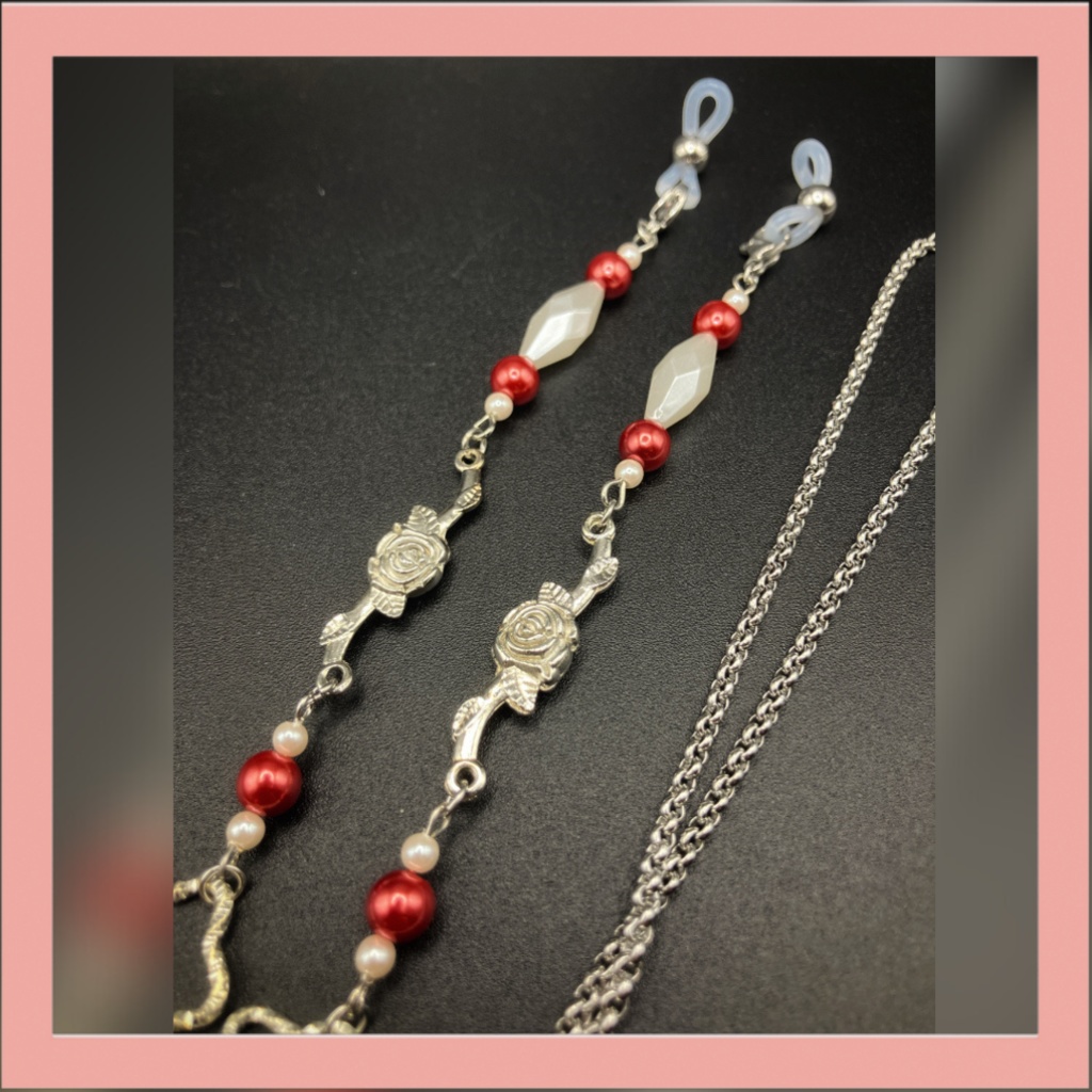 【メガネチェーン】レッド×シルバー (ニッケルフリー)ハンドメイド
