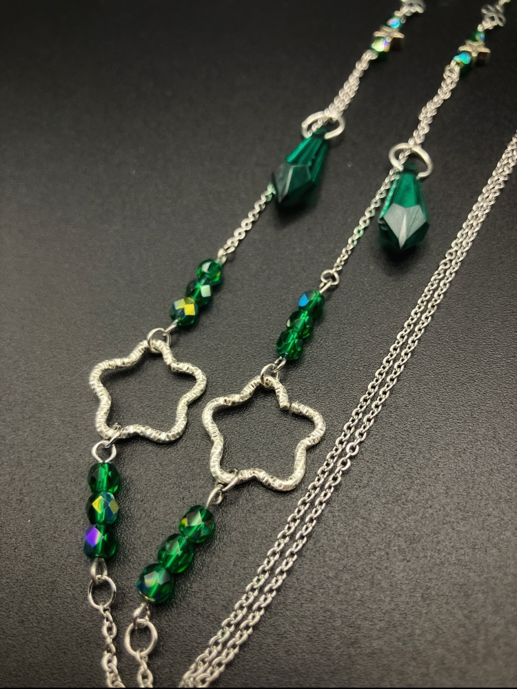 【メガネチェーン】グリーン×シルバー ニッケルフリー ハンドメイド