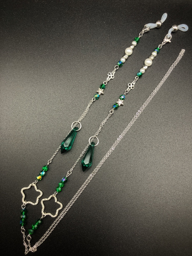 【メガネチェーン】グリーン×シルバー ニッケルフリー ハンドメイド