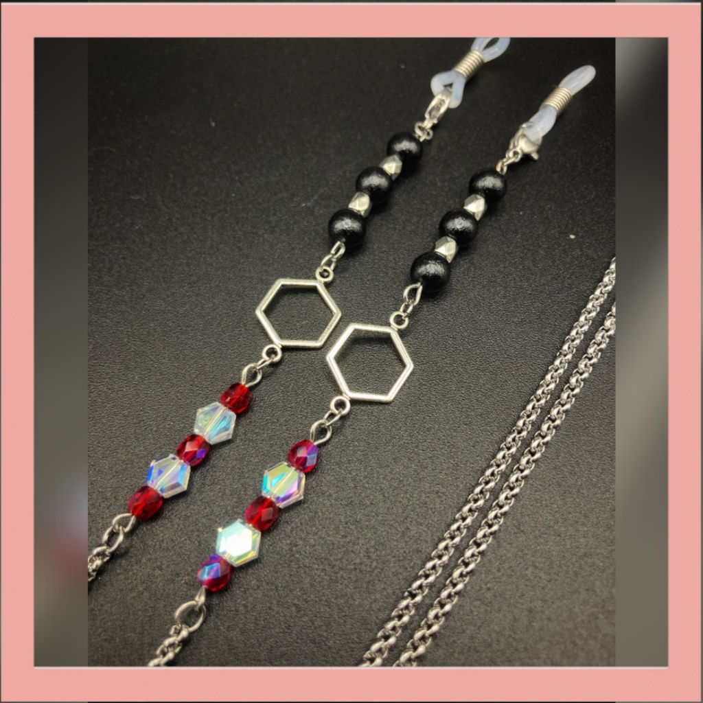 【メガネチェーン】レッド×シルバー (ニッケルフリー)ハンドメイド