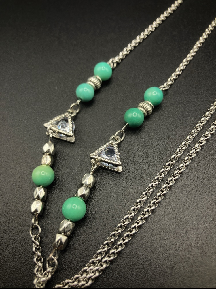 【メガネチェーン】ミントグリーン×シルバー (ニッケルフリー)ハンドメイド