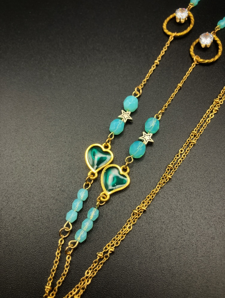 【メガネチェーン】ミントグリーン×ゴールド ニッケルフリー ハンドメイド