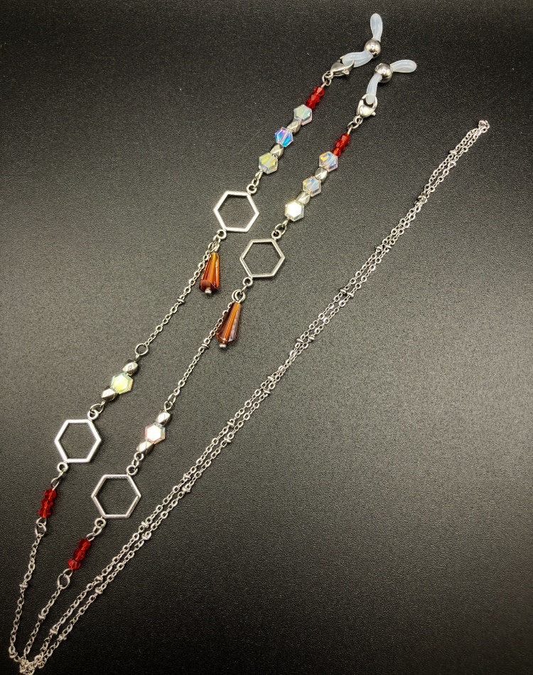 【メガネチェーン】レッド×シルバー (ニッケルフリー)ハンドメイド