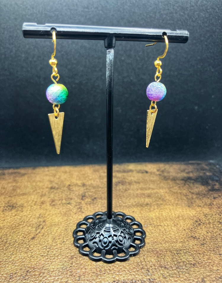 【ピアス イヤリング】パープル ブルー×ゴールド ハンドメイド ニッケルフリー